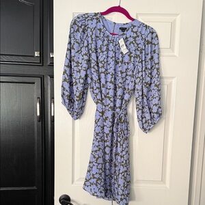 Ann Taylor Lavender/periwinkle blue & brown  Floral Long Sleeve Dress BWT size 8